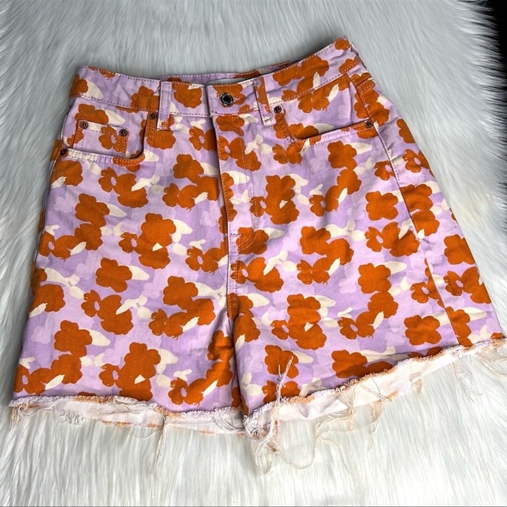Zara the 90’s Poppy Flower High Rise Denim Shorts